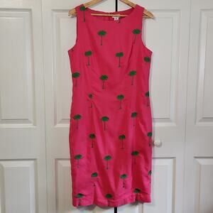 Address Maggy Pink & Green Sleeveless Linen Blend Dress Size 14 Palm Trees